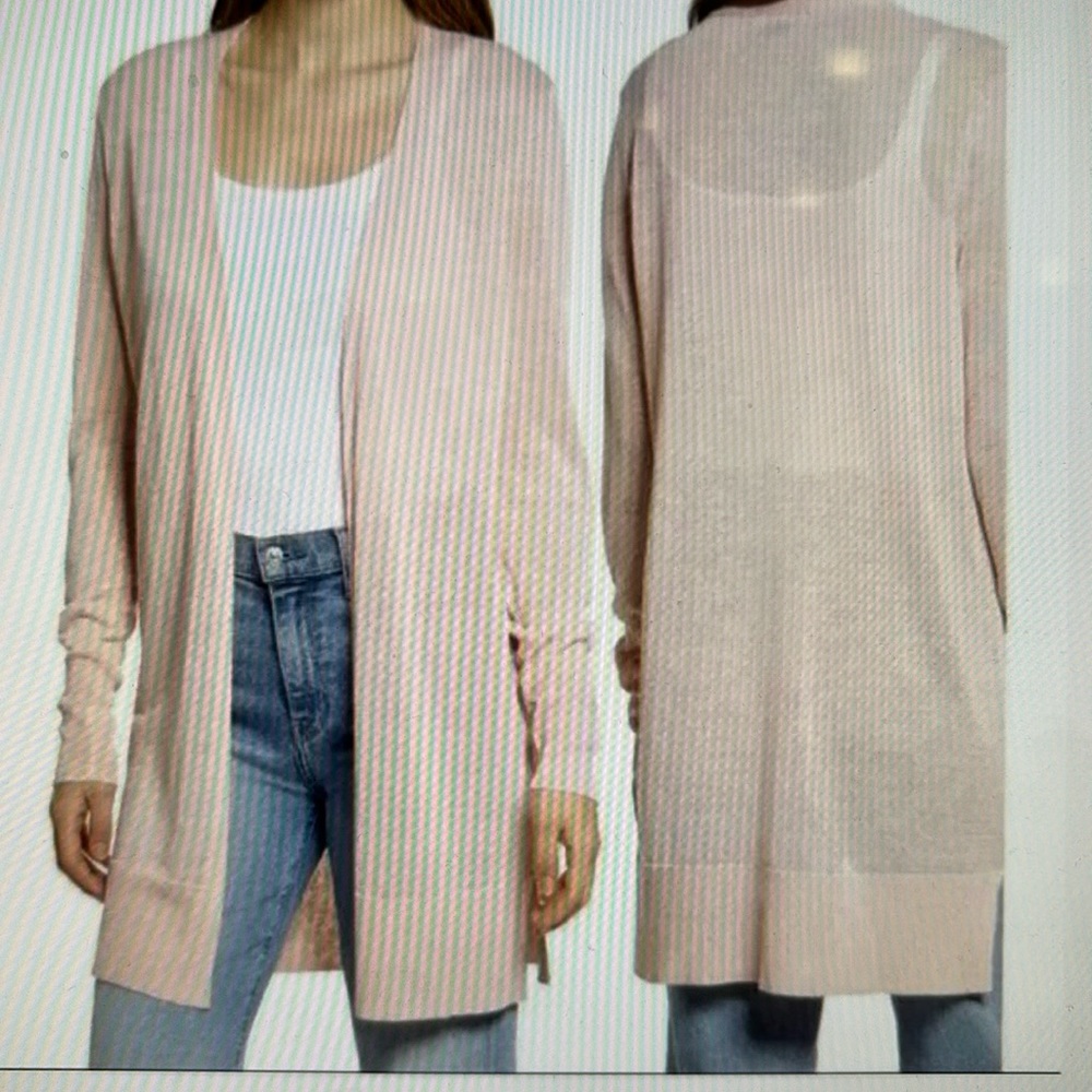 Halogen Linen Knit Side Slit Open Front Cardigan
